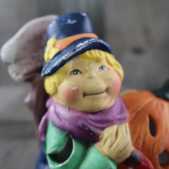 Halloween Ceramic Tealight Candle Holder Little Boy Carving Pumpkin JackOLantern - Picture 3 of 8